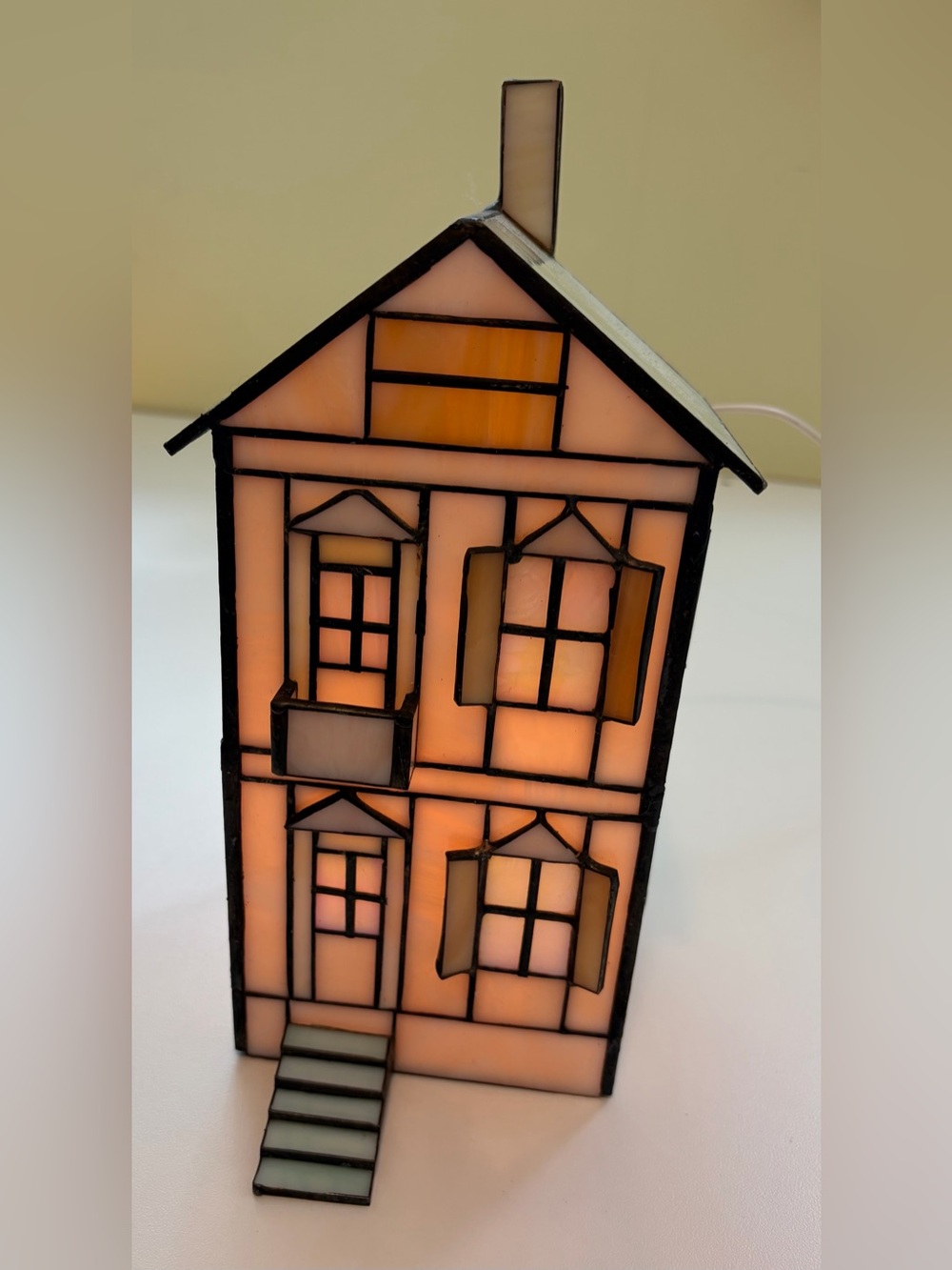 Vtg Artisan Stained Glass House Nightlight Handmade Victorian Townhouse Lamp